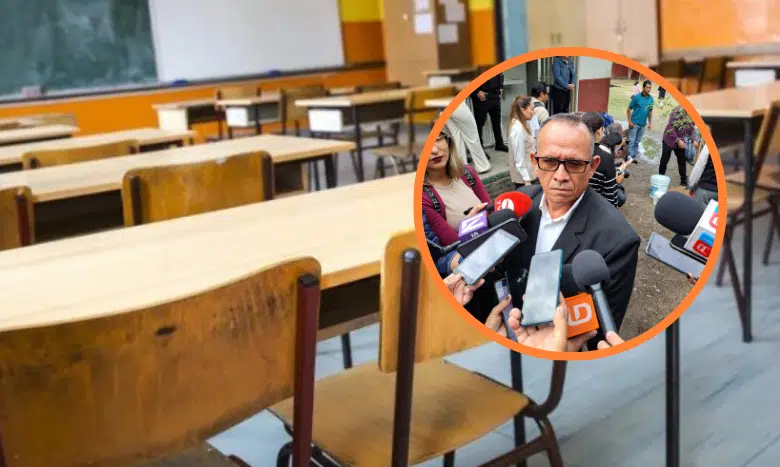 Imagen de un salón de clases junto con otra del jefe de la Sepyc zona sur enmarcado en círculo