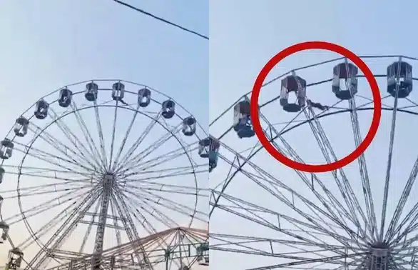 VIDEO: ¡De terror! Niña queda colgando en lo alto de una rueda de la fortuna en India