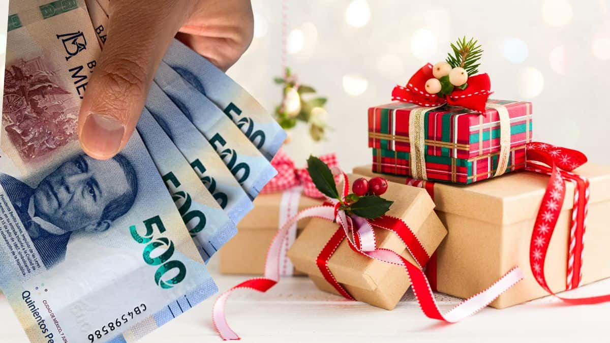 Billetes mexicanos de 500 pesos y cajas de regalos