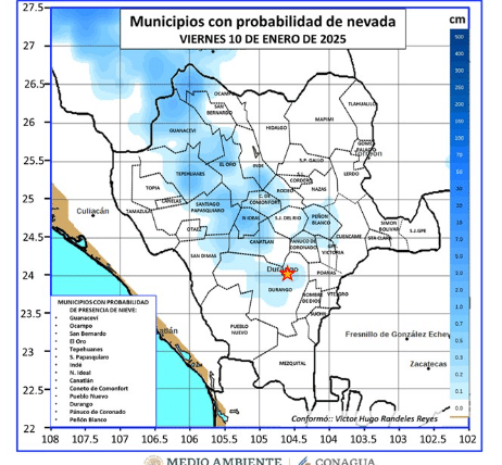 Pronóstico de nieve para Durango