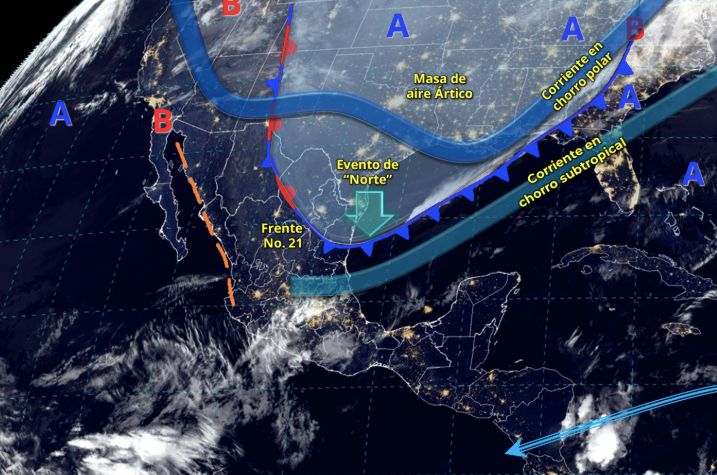 Frente frío número 21 se desplazará sobre la vertiente del golfo de México