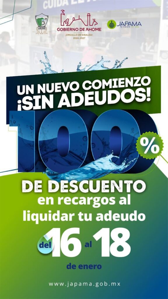 Descuentos en recargos de adeudos por el servicio del agua potable de Japama