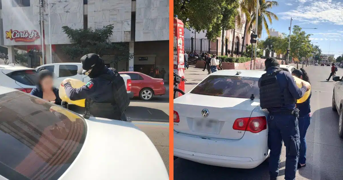 Policía preventivo de Culiacán ayudando a una ciudadana que se quedó sin combustible.