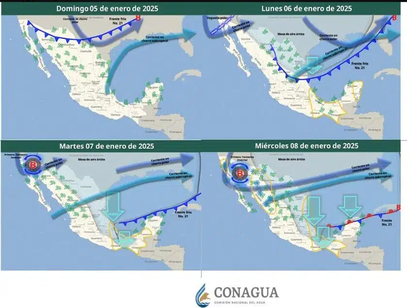 Pronóstico del clima extendido para México del 6 al 8 de enero de 2025. SMN