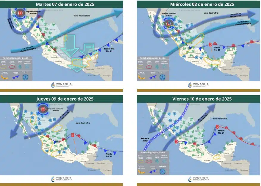 Pronóstico del clima extendido para México del 7 al 10 de enero de 2025.