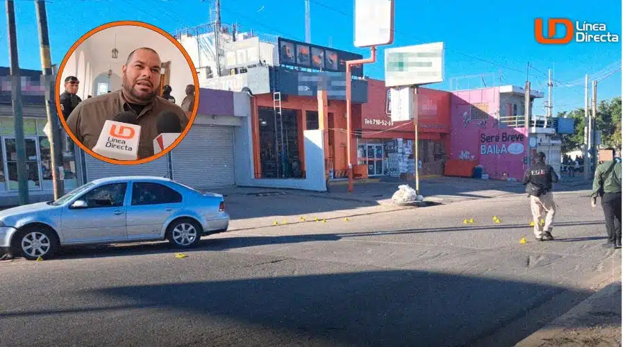 Zona de homicidio a jefe policiaco, Sergio Antonio Leyva López (en circulo)