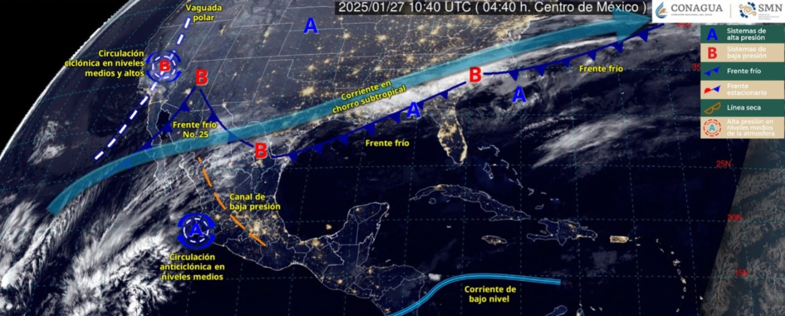 Sistemas meteorológicos activos este lunes 27 de enero