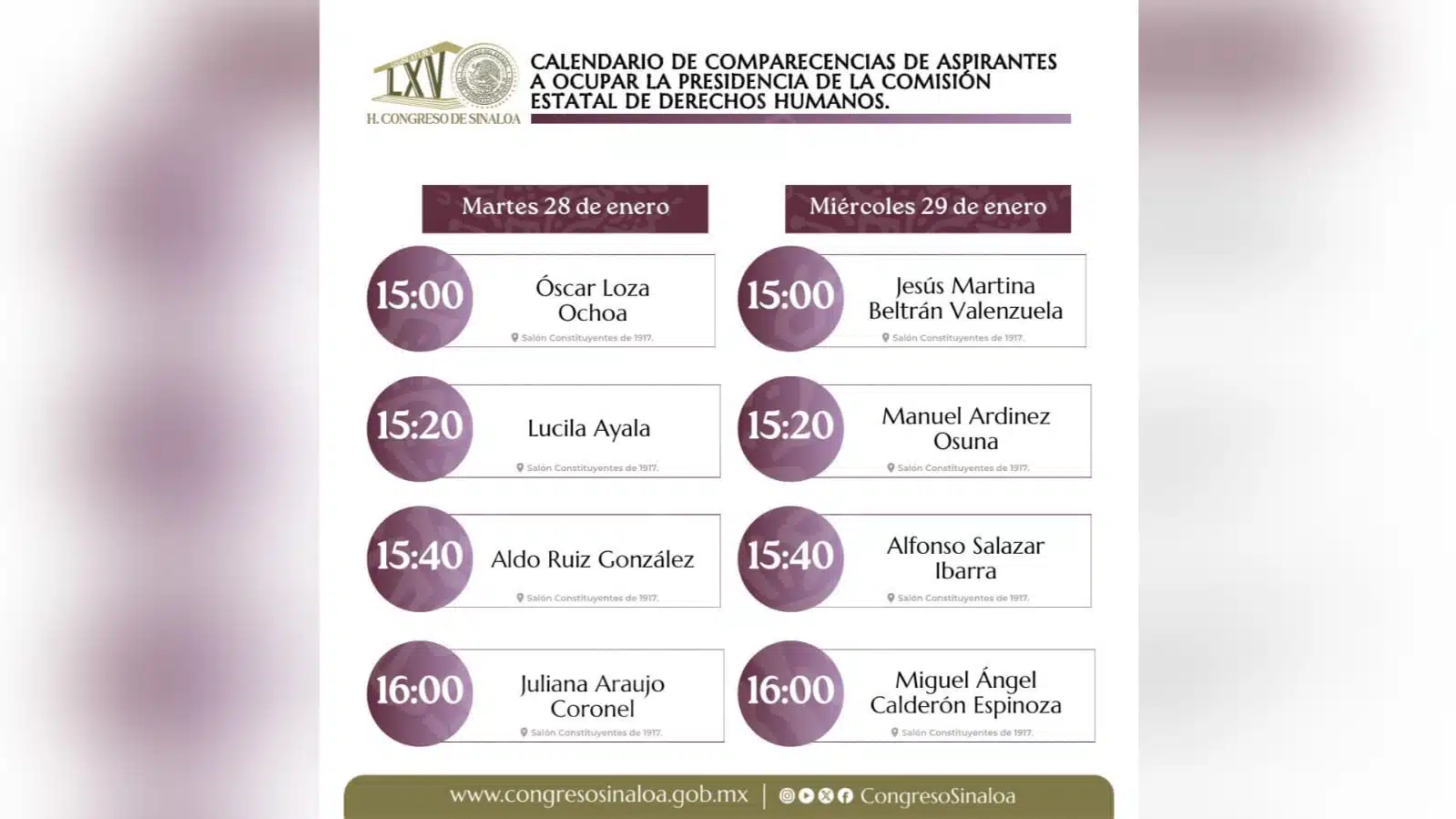 calendario de comparecencias