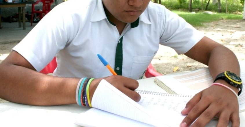 Estudiante toma apuntes en su libreta