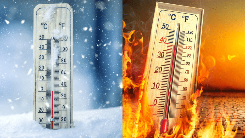 Termómetros con temperaturas de frío y calor, respectivamente