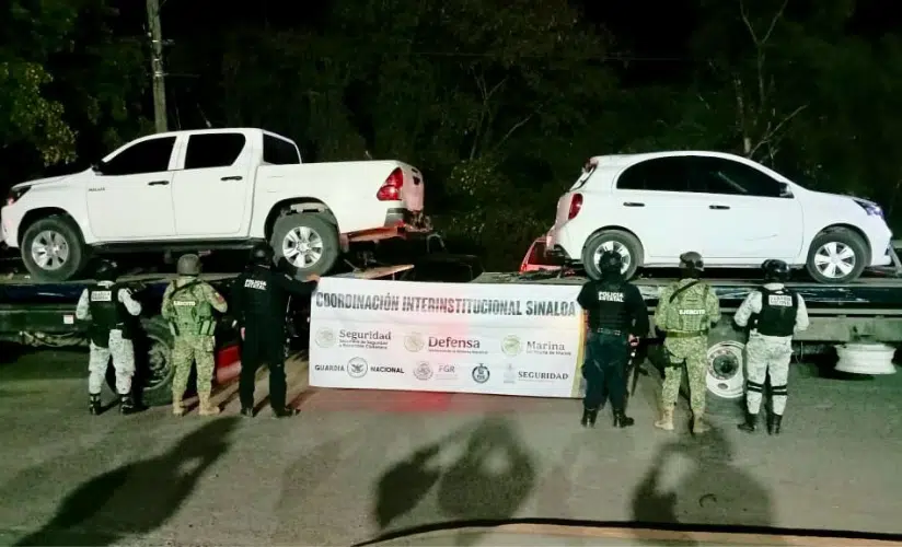 Ejército Mexicano y Guardia Nacional aseguran dos vehículos en Rancho Contento, Culiacán