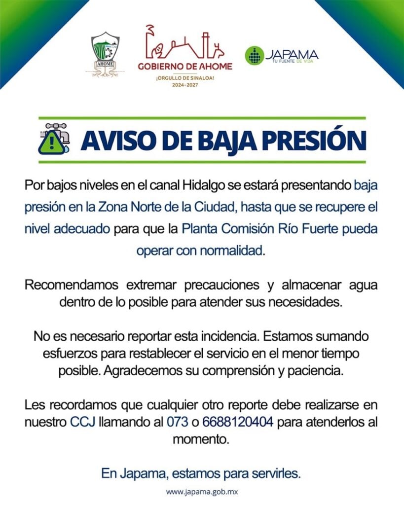 Aviso informativo que dio Japama a conocer 