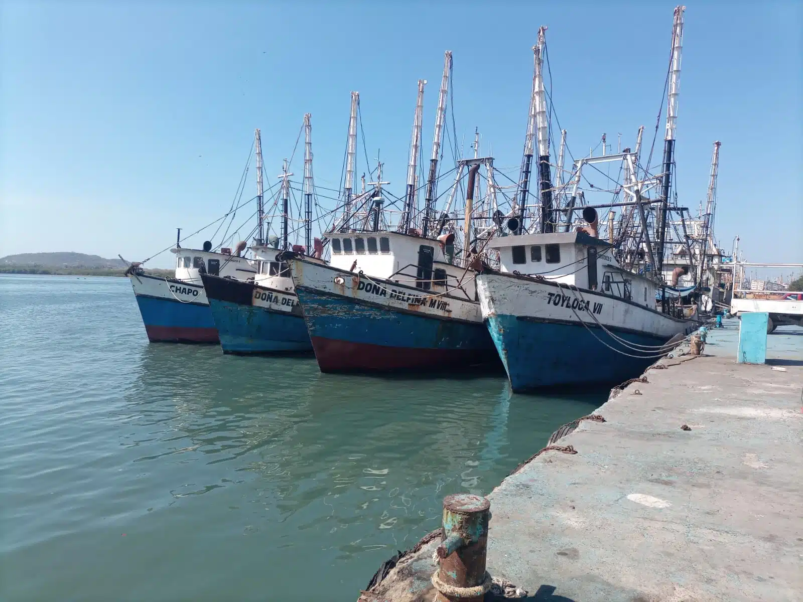 Barcos camaroneros en la orilla del mar.