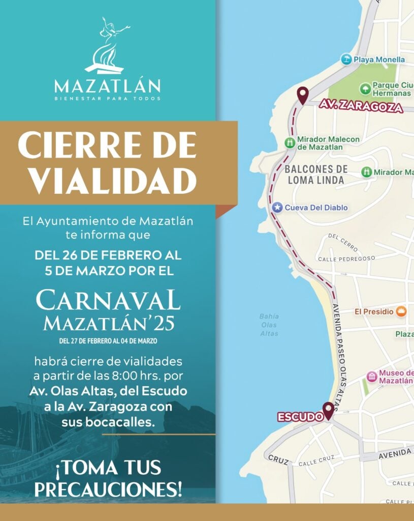 Cierre de vialidad por Carnaval de Mazatlán