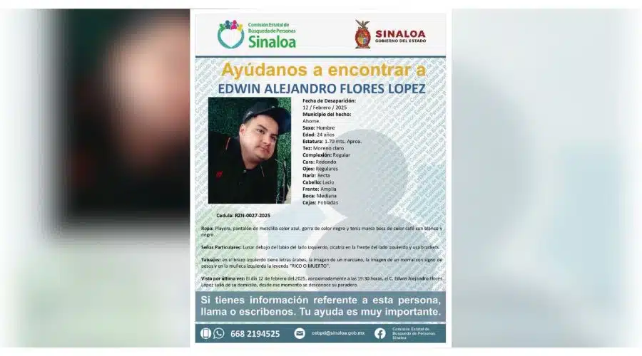 Boletín de Edwin Alejandro: Desaparecido, su búsqueda sigue en proceso