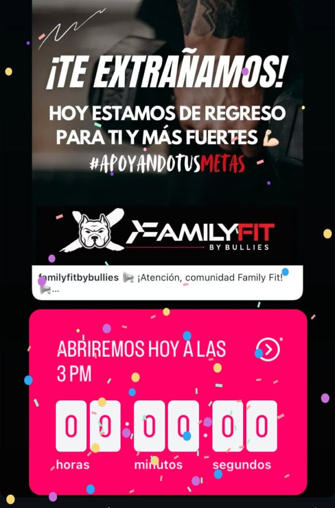 Gimnasio anunciando su apertura este viernes por la tarde.