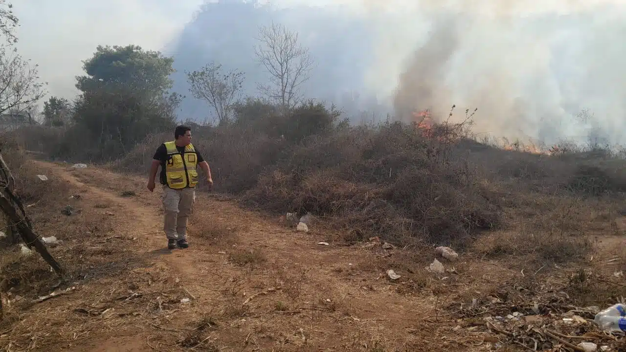 Brigadista en área incendiada de Sinaloa