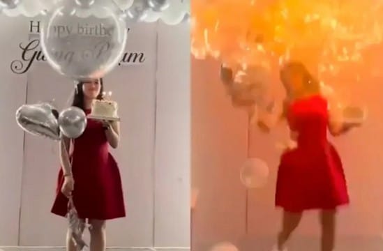 VIDEO: Mujer queda envuelta en llamas tras explosión de globos de helio en su cumpleaños