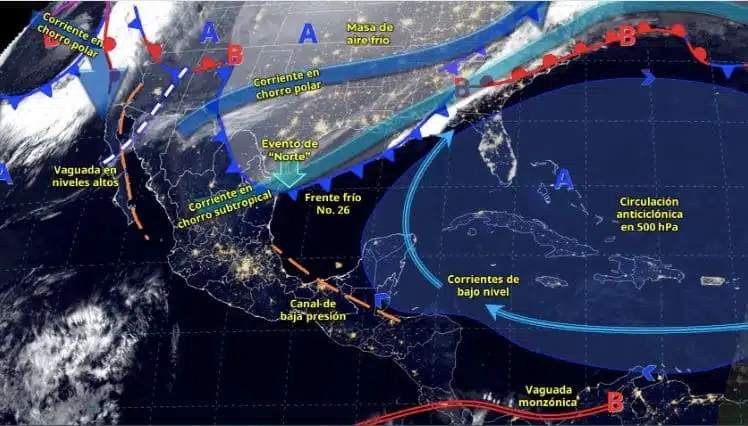 Jueves con frente frío, lluvias intensas, vientos y calorón en estos estados del país