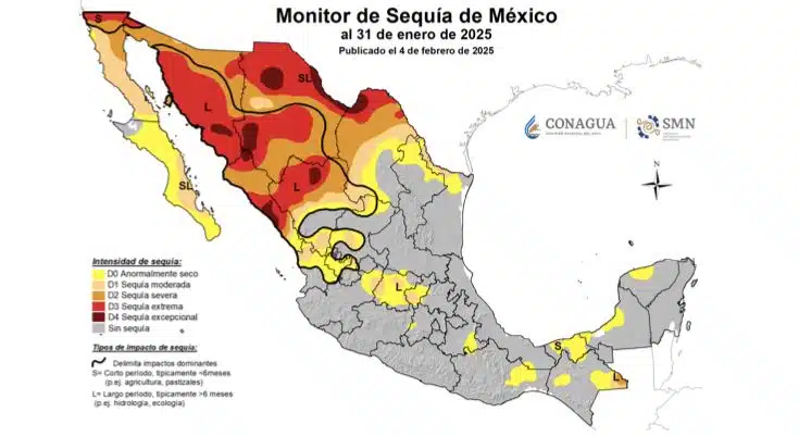 Monitor de sequía en México al 31 de enero de 2025. SMN