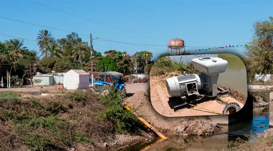 Bomba mueve agua de canal para su uso en riego