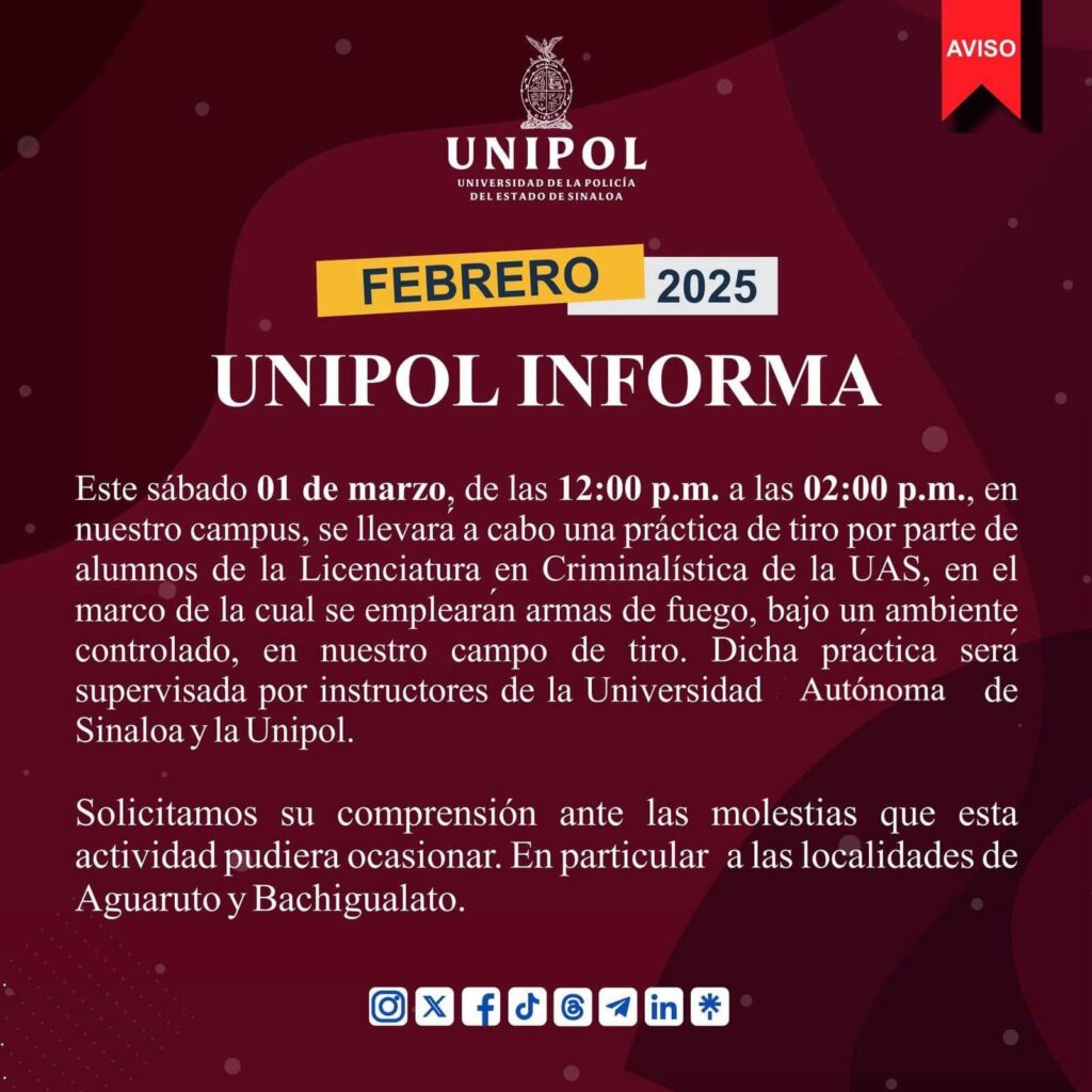 Aviso de la Unipol sobre prácticas de tiro