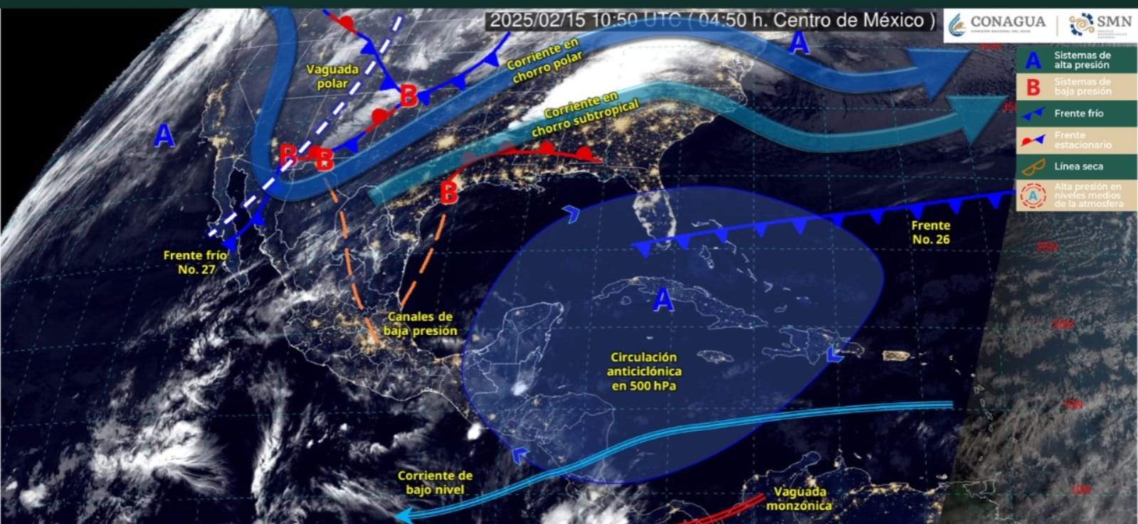 Sistemas meteorológicos activos este sábado 15 de febrero