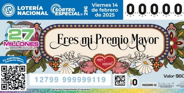 ¡Amor y mucha suerte! Estos son los resultados del Sorteo Especial 296 de la Lotería Nacional