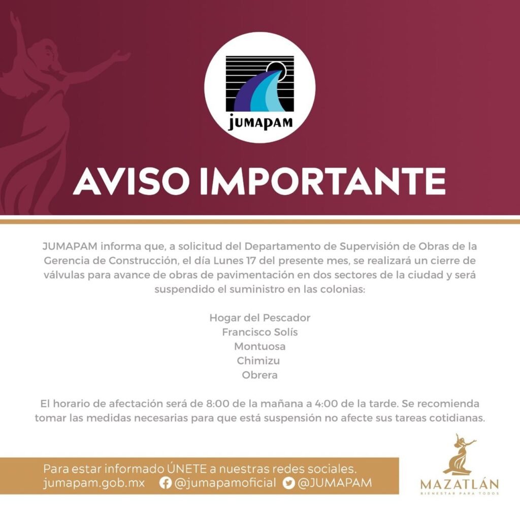 Aviso por corte de suministro Jumapam