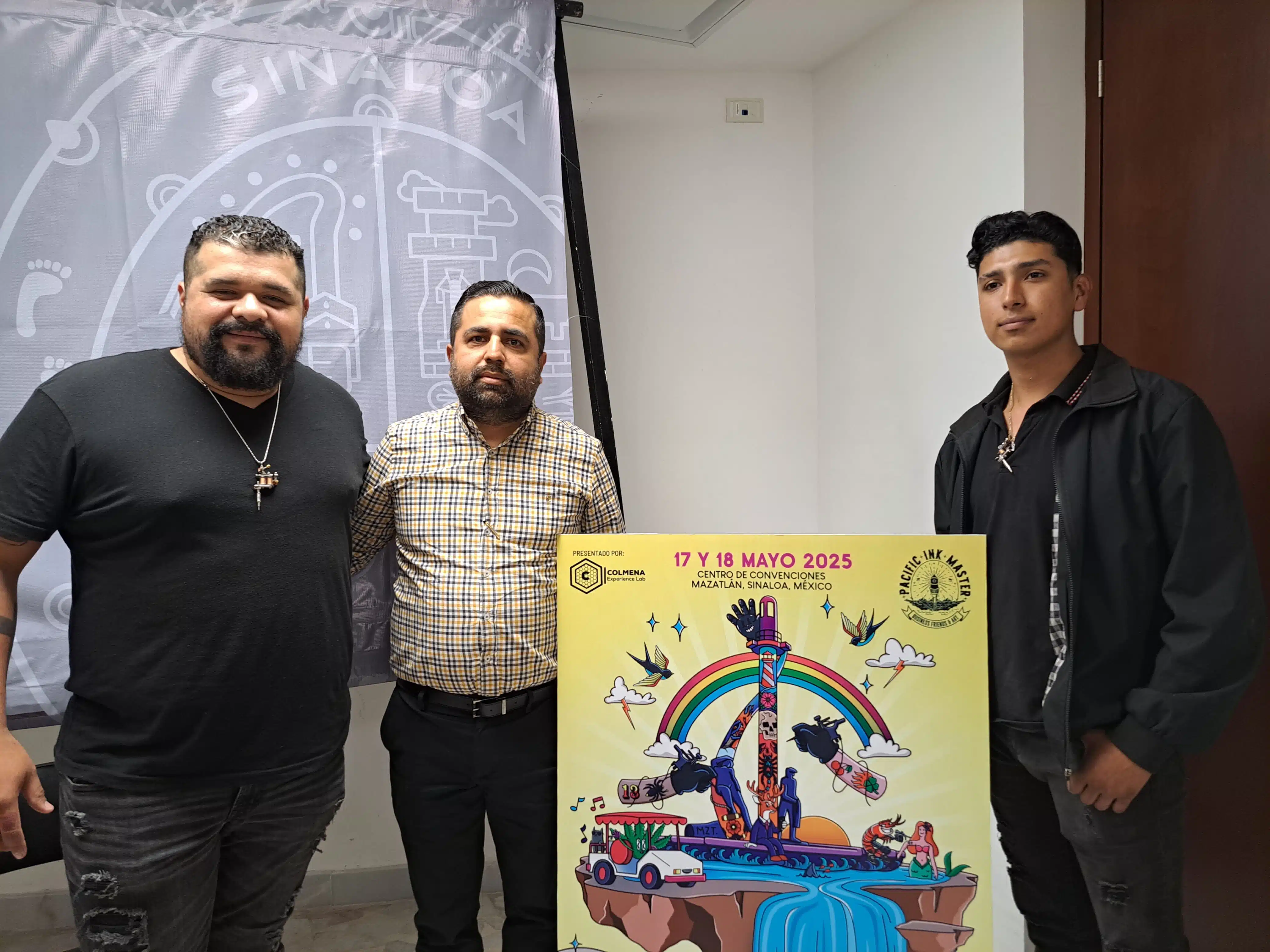 Directivos de directivos de Pacifik Ink Master anunciando el evento Tattoo Contest en Mazatlán.