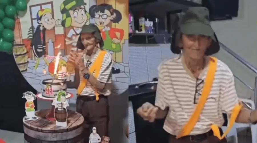 Abuelito festeja su cumpleaños con temática de El Chavo del 8.