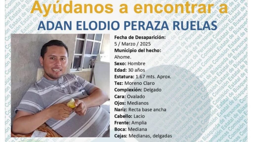 Se pide la ayuda ciudadana para encontrar a Adán Elodio Peraza Ruelas 