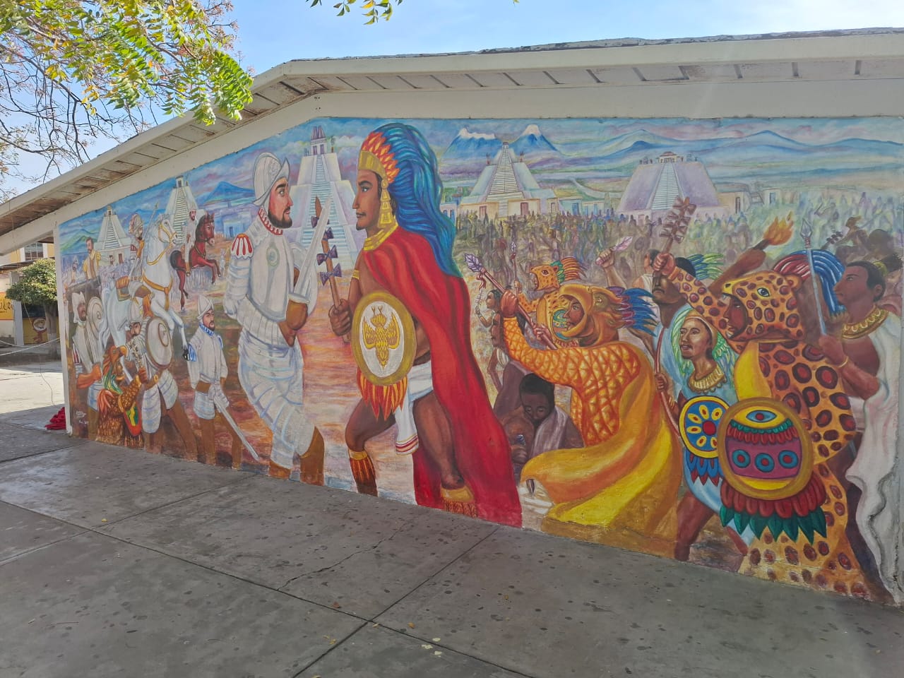 Mural denominado La Conquista en la Escuela Secundaria Federal Cuauhtémoc numero 6.