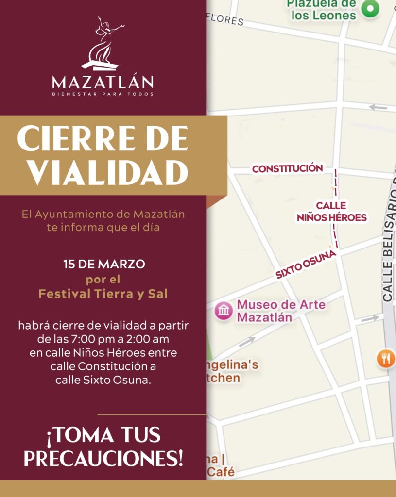 Cierre de vialidad en calles de Mazatlán