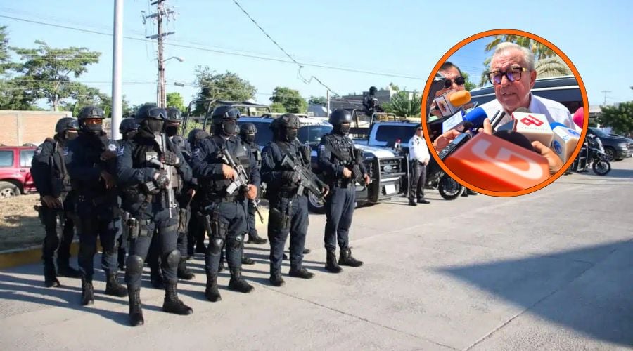 Policía Estatal (fondo), Rubén Rocha Moya (circulo)