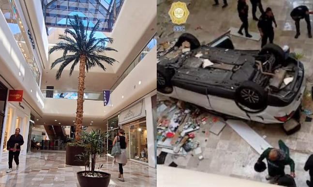 VIDEO: Camioneta cae desde el tercer piso en centro comercial de Cuajimalpa, CDMX