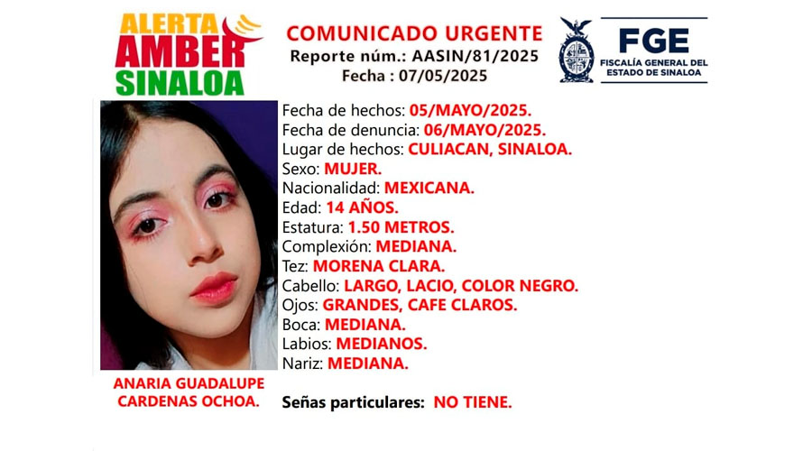 Activan alerta Amber por desaparicion de menor