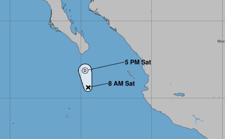Así marcó el NHC la última posición de Alvin, ahora como ciclón post-tropical.