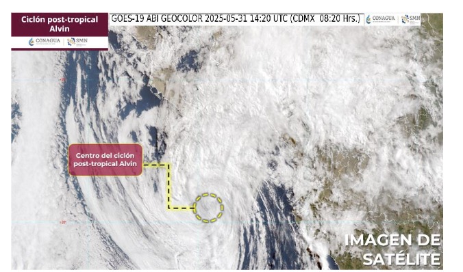 Así marcó el SMN la última posición de Alvin, ahora como ciclón post-tropical.
