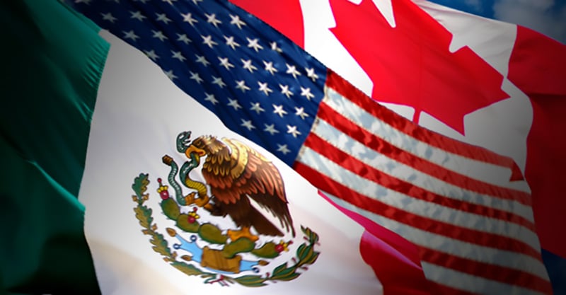 Banderas de México, EU y Canadá