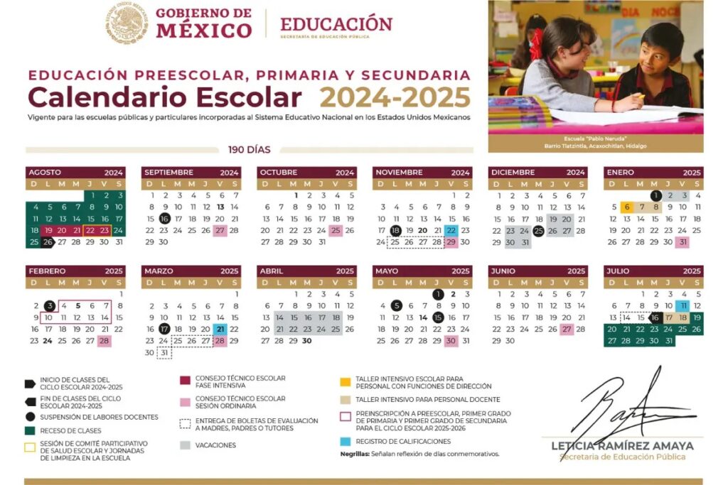 Calendario 2024 - 2025 de la SEP