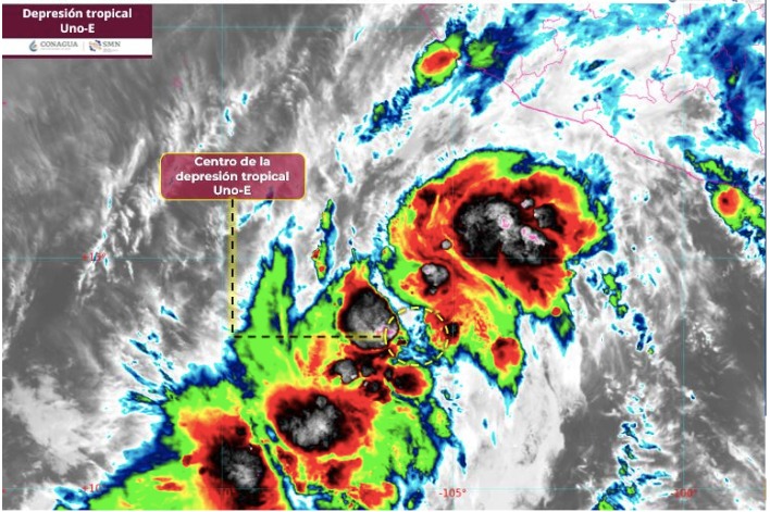 Imagen de satélite de la depresión tropical 1-E en el Pacífico mexicano. SMN.