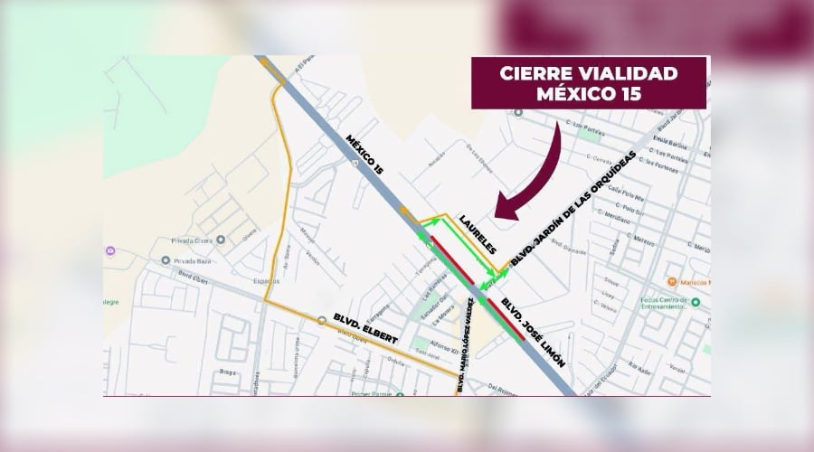 Aviso de cierre de la lateral nororiente del paso inferior México 15.