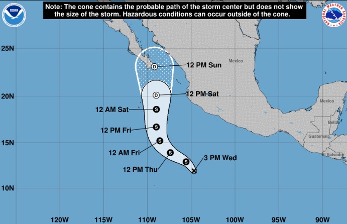 Posible trayectoria de la depresión tropical 1-E, próxima a dar vida a la tormenta Alvin