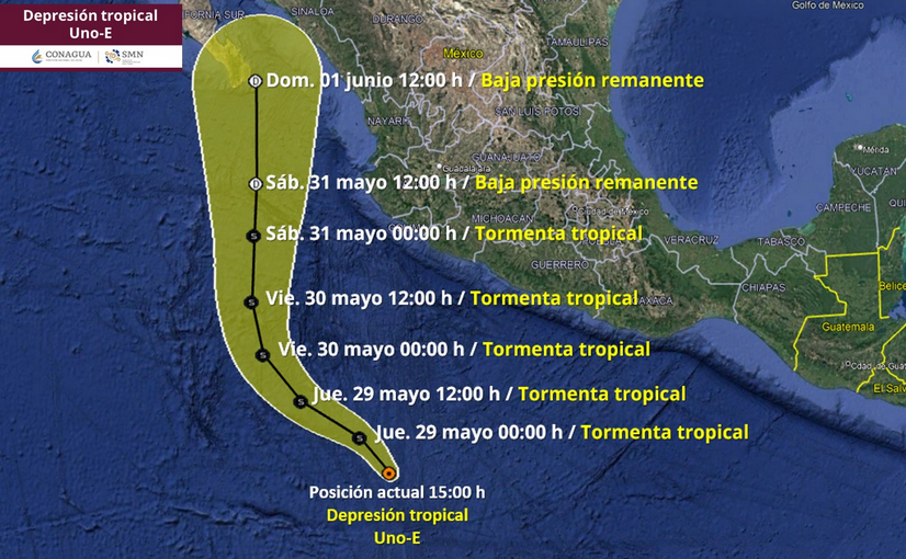 ¡Atentos! Así marca el Meteorológico el desplazamiento de la depresión 1-E y activación de “Alvin”