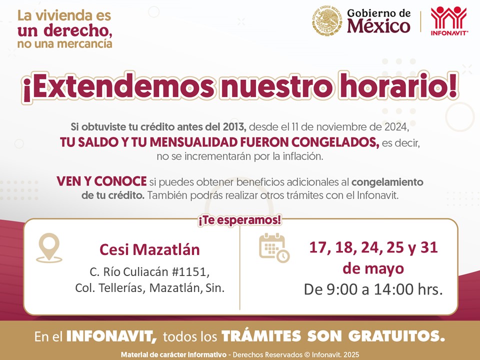 Extensión de horario en las oficinas de Infonavit.
