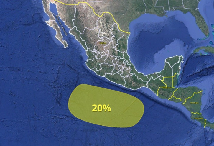 Perturbación tropical activa en el Pacífico Mexicano.