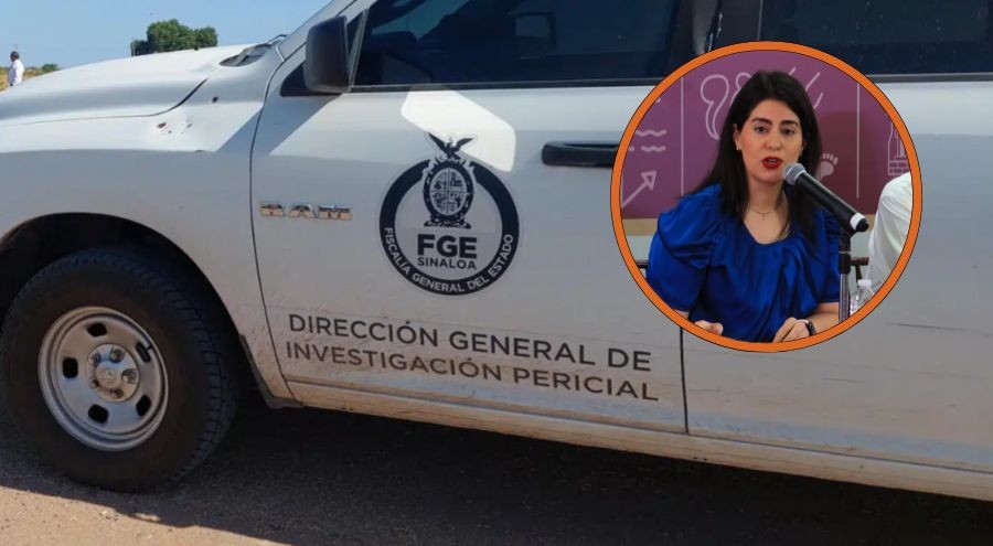 Camioneta de la FGE (fondo), Ana Chiquete (circulo)