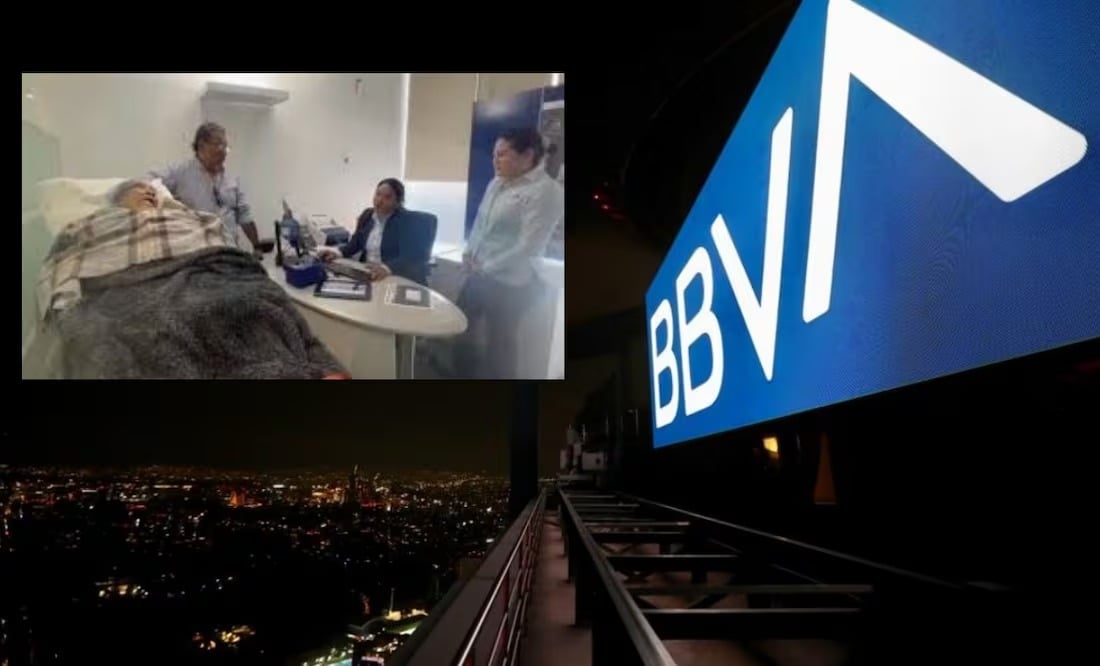 acude cliente en camilla a BBVA