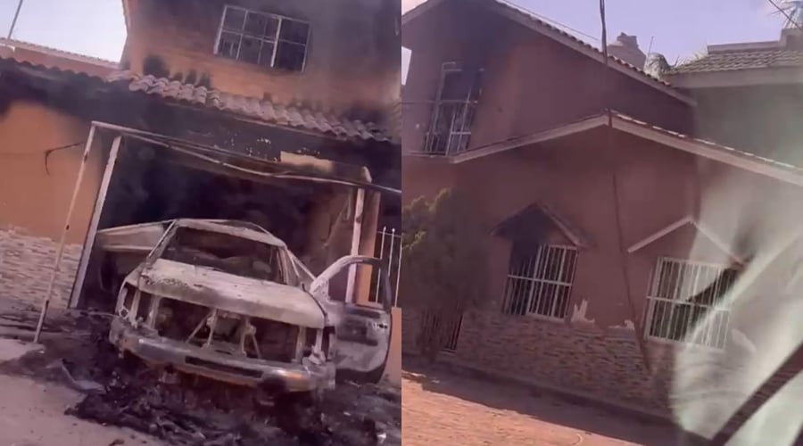 Vivienda y camioneta que fueron incendiadas.